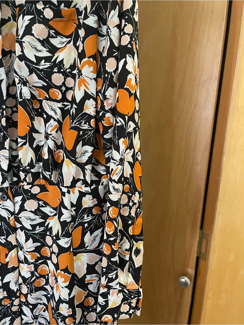 Who What Wear Black Floral Long Sleeve Maxi Dress with Orange Accents